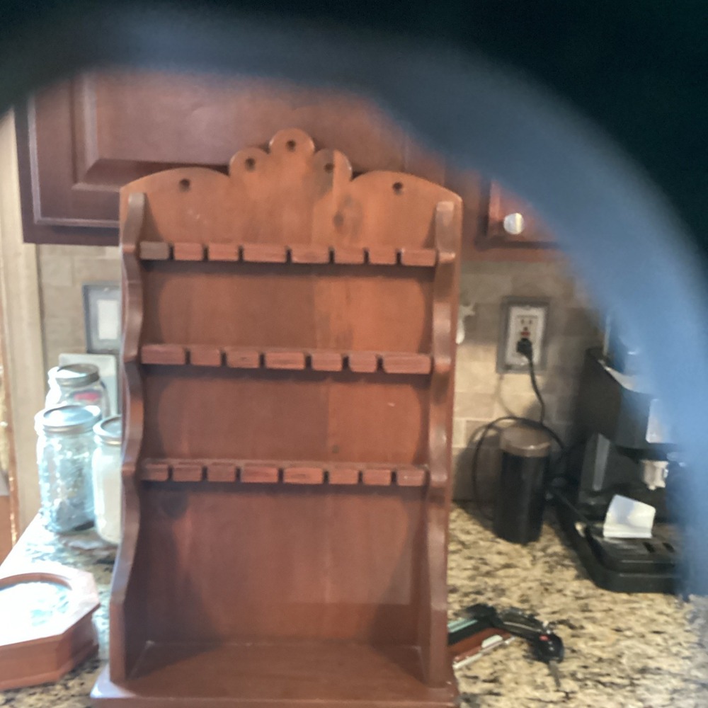 VTG Three Tier Wood Spoon Rack Wall Hanging Collector Spoon Display 20 Slots